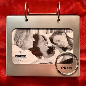 Y2K Malden 4x6 Photo Frame Flip Album Friends Book Silver Tone Metal Velvet Back